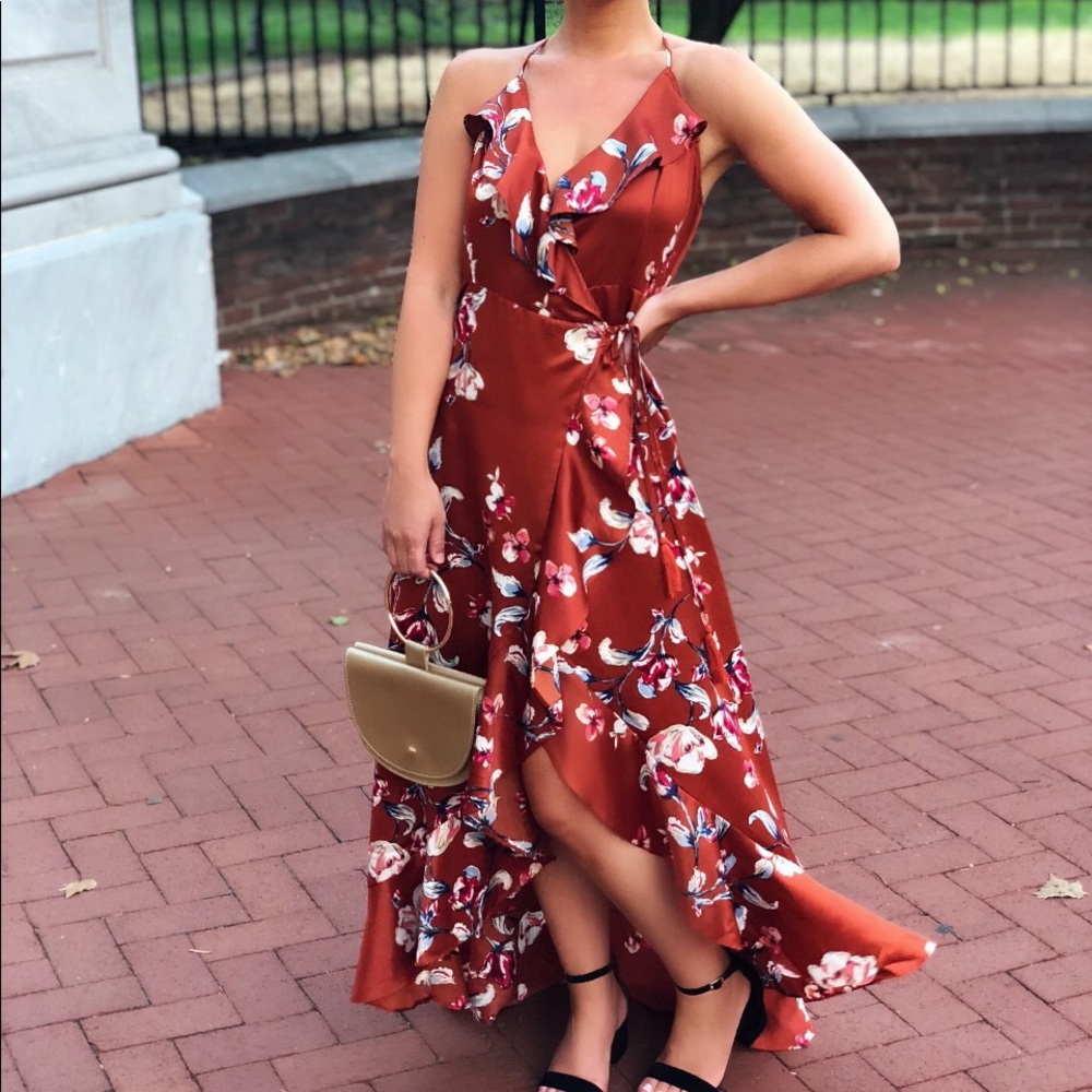 Last 1✨🆕Nikita Rust Floral Satin Dress Wrap Dress - Picture 5 of 8